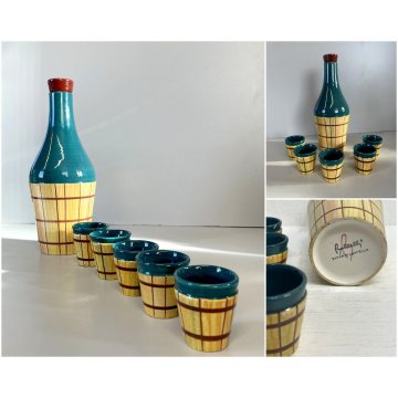 SET BOTTIGLIA LIQUORE 5 BICCHIERI TERRACOTTA SMALTO CERAMICHE Baldelli Castello