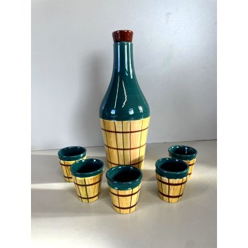 SET BOTTIGLIA LIQUORE 5 BICCHIERI TERRACOTTA SMALTO CERAMICHE Baldelli Castello