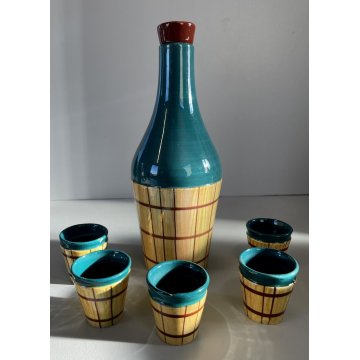 SET BOTTIGLIA LIQUORE 5 BICCHIERI TERRACOTTA SMALTO CERAMICHE Baldelli Castello