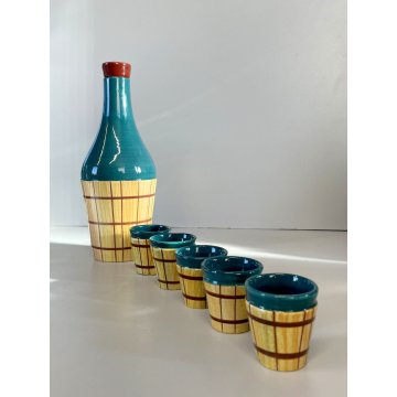 SET BOTTIGLIA LIQUORE 5 BICCHIERI TERRACOTTA SMALTO CERAMICHE Baldelli Castello