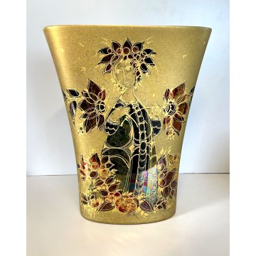 VASO a TASCA CERAMICA DESIGN Bjørn Wiinblad ROSENTHAL FLOWER VASE ROSSO ORO '70