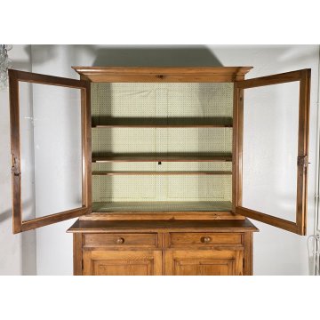 ANTICA CREDENZA BUFFET 2 CASSETTI 4 ANTE PRIMI 900 LEGNO ABETE VETRINA DISPENSA