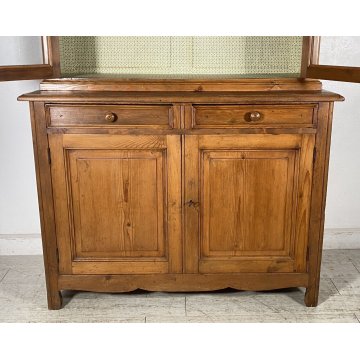 ANTICA CREDENZA BUFFET 2 CASSETTI 4 ANTE PRIMI 900 LEGNO ABETE VETRINA DISPENSA