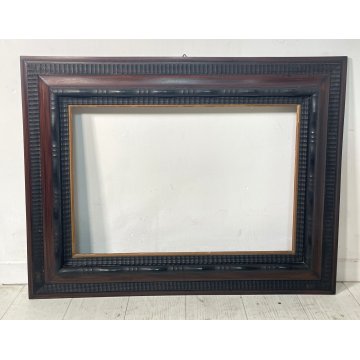 ANTICA CORNICE Guilloché LEGNO SCOLPITO EBANIZZATO 83 cm x 64 cm EPOCA '900