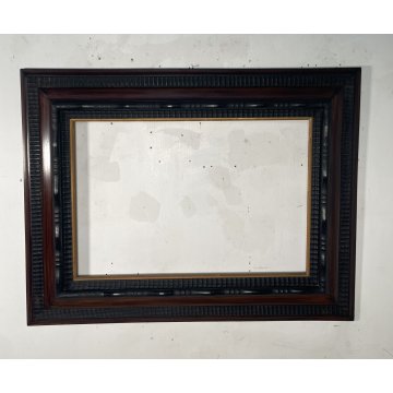 ANTICA CORNICE Guilloché LEGNO SCOLPITO EBANIZZATO 83 cm x 64 cm EPOCA '900