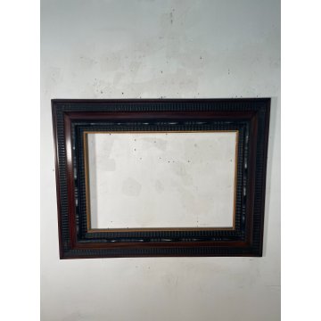 ANTICA CORNICE Guilloché LEGNO SCOLPITO EBANIZZATO 83 cm x 64 cm EPOCA '900