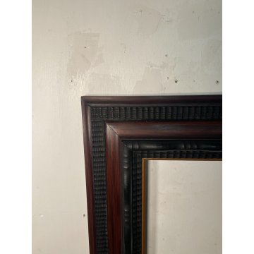 ANTICA CORNICE Guilloché LEGNO SCOLPITO EBANIZZATO 83 cm x 64 cm EPOCA '900