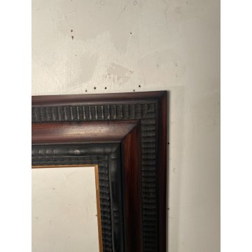 ANTICA CORNICE Guilloché LEGNO SCOLPITO EBANIZZATO 83 cm x 64 cm EPOCA '900