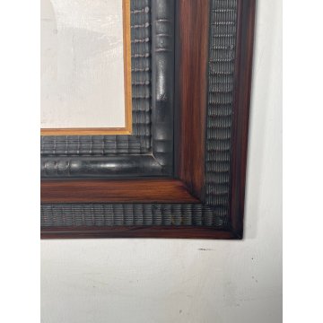 ANTICA CORNICE Guilloché LEGNO SCOLPITO EBANIZZATO 83 cm x 64 cm EPOCA '900