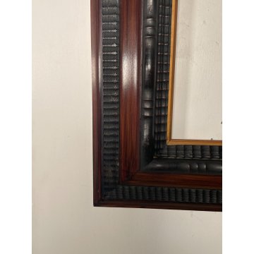 ANTICA CORNICE Guilloché LEGNO SCOLPITO EBANIZZATO 83 cm x 64 cm EPOCA '900