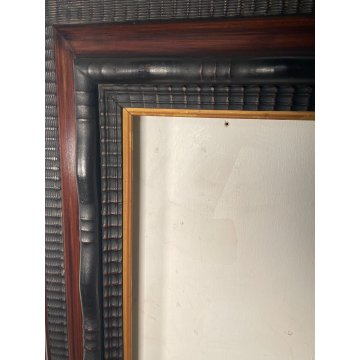 ANTICA CORNICE Guilloché LEGNO SCOLPITO EBANIZZATO 83 cm x 64 cm EPOCA '900