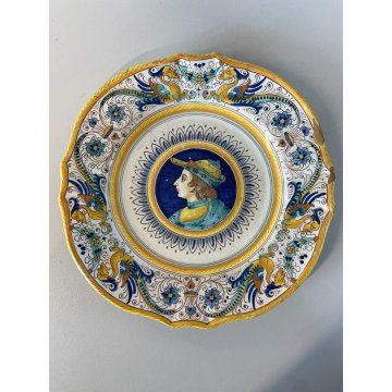 LOTTO 3 PIATTO PARETE MAIOLICA Deruta "Ex Animo" DECORO DAMA CAVALIERE ø 24,5 cm