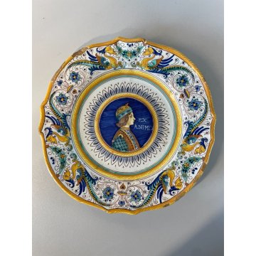 LOTTO 3 PIATTO PARETE MAIOLICA Deruta "Ex Animo" DECORO DAMA CAVALIERE ø 24,5 cm