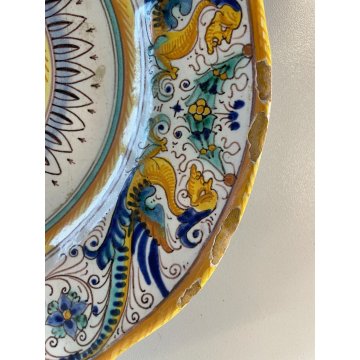 LOTTO 3 PIATTO PARETE MAIOLICA Deruta "Ex Animo" DECORO DAMA CAVALIERE ø 24,5 cm