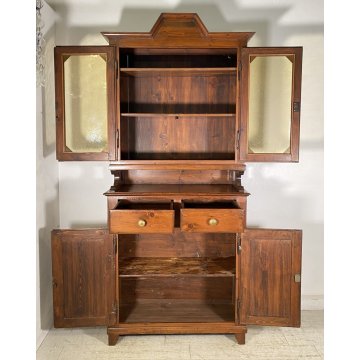 ANTICA CREDENZA BUFFET 2 CASSETTI 4 ANTE PRIMI 900 LEGNO VETRINA DISPENSA