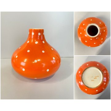 ANTICO VASO TERRACOTTA SMALTATA Rometti UMBERTIDE ARANCIONE POIS BIANCHI '30