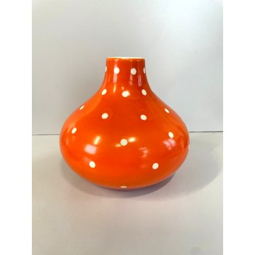 ANTICO VASO TERRACOTTA SMALTATA Rometti UMBERTIDE ARANCIONE POIS BIANCHI '30