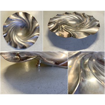 BOWL VASSOIO CENTROTAVOLA PIEDINI SFERA METALLO ARGENTATO ø 45cm DESIGN '900