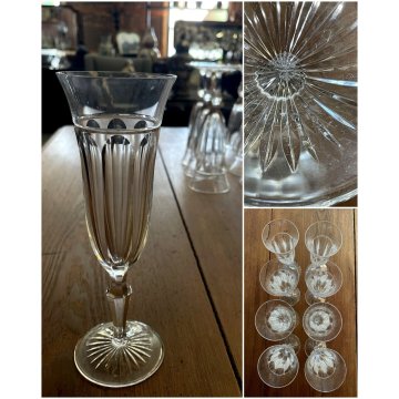 SET 8 FLUTE CRISTALLO MOLATO BOEMIA VINTAGE BOHEMIAN CRYSTAL GLASS ø 7 x 20,5 cm