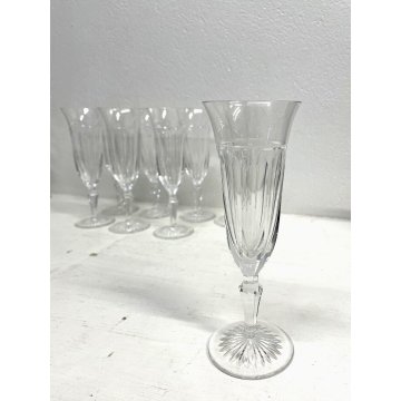 SET 8 FLUTE CRISTALLO MOLATO BOEMIA VINTAGE BOHEMIAN CRYSTAL GLASS ø 7 x 20,5 cm