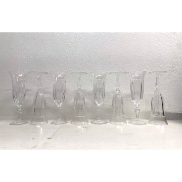 SET 8 FLUTE CRISTALLO MOLATO BOEMIA VINTAGE BOHEMIAN CRYSTAL GLASS ø 7 x 20,5 cm