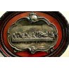 QUADRO ICONA OVALE BASSORILIEVO PELTRO CORNICE LEGNO GESU' ULTIMA CENA RELIGIOSO