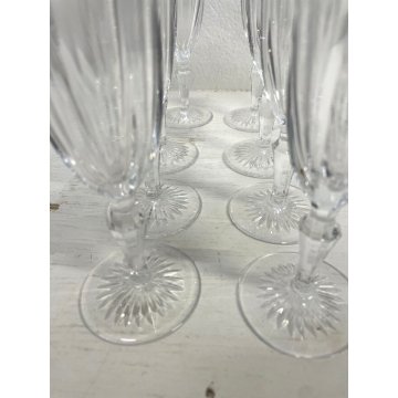 SET 8 FLUTE CRISTALLO MOLATO BOEMIA VINTAGE BOHEMIAN CRYSTAL GLASS ø 7 x 20,5 cm