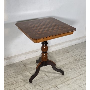 ANTICO TAVOLINO DIROLO SCACCHI LEGNO NOCE INTARSIATO 1800 SCACCHIERA SMALL TABLE