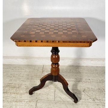 ANTICO TAVOLINO DIROLO SCACCHI LEGNO NOCE INTARSIATO 1800 SCACCHIERA SMALL TABLE