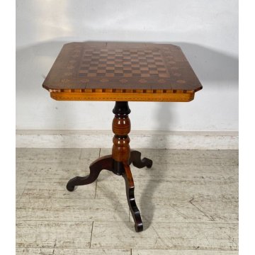 ANTICO TAVOLINO DIROLO SCACCHI LEGNO NOCE INTARSIATO 1800 SCACCHIERA SMALL TABLE