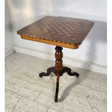 ANTICO TAVOLINO DIROLO SCACCHI LEGNO NOCE INTARSIATO 1800 SCACCHIERA SMALL TABLE