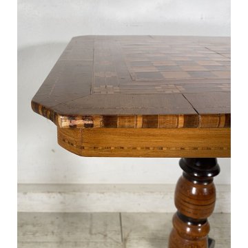 ANTICO TAVOLINO DIROLO SCACCHI LEGNO NOCE INTARSIATO 1800 SCACCHIERA SMALL TABLE