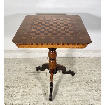 ANTICO TAVOLINO DIROLO SCACCHI LEGNO NOCE INTARSIATO 1800 SCACCHIERA SMALL TABLE