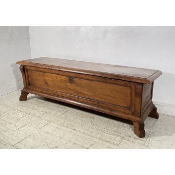 ANTICA CASSAPANCA 1800 LEGNO NOCE MASSELLO EPOCA PANCA BAULE 165X49 FORZIERE OLD