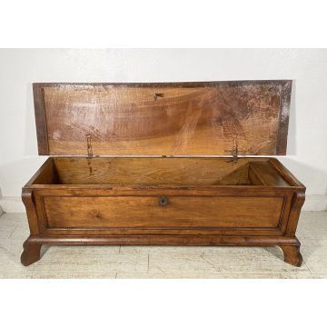 ANTICA CASSAPANCA 1800 LEGNO NOCE MASSELLO EPOCA PANCA BAULE 165X49 FORZIERE OLD