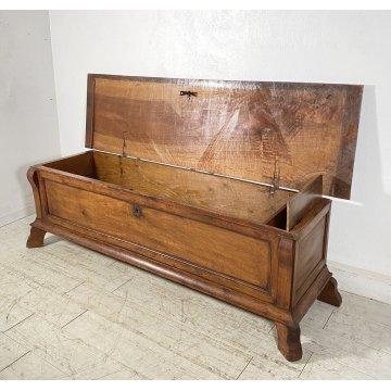 ANTICA CASSAPANCA 1800 LEGNO NOCE MASSELLO EPOCA PANCA BAULE 165X49 FORZIERE OLD