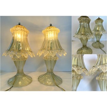 COPPIA ABATJOUR Barovier LAMPADA VINTAGE VETRO MURANO CHAMPAGNE TRASPARENTE ORO