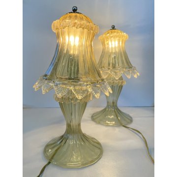 COPPIA ABATJOUR Barovier LAMPADA VINTAGE VETRO MURANO CHAMPAGNE TRASPARENTE ORO