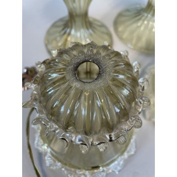 COPPIA ABATJOUR Barovier LAMPADA VINTAGE VETRO MURANO CHAMPAGNE TRASPARENTE ORO