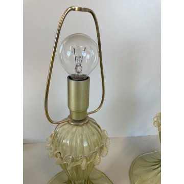 COPPIA ABATJOUR Barovier LAMPADA VINTAGE VETRO MURANO CHAMPAGNE TRASPARENTE ORO