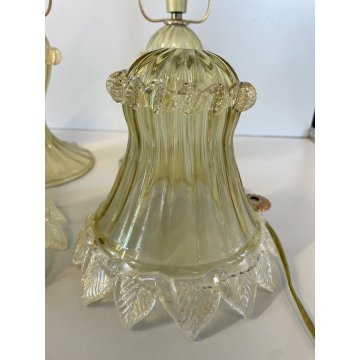 COPPIA ABATJOUR Barovier LAMPADA VINTAGE VETRO MURANO CHAMPAGNE TRASPARENTE ORO