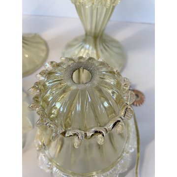 COPPIA ABATJOUR Barovier LAMPADA VINTAGE VETRO MURANO CHAMPAGNE TRASPARENTE ORO