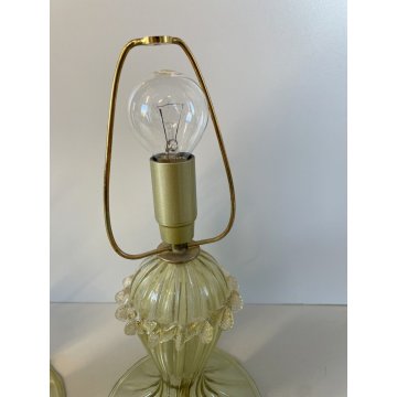 COPPIA ABATJOUR Barovier LAMPADA VINTAGE VETRO MURANO CHAMPAGNE TRASPARENTE ORO