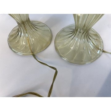 COPPIA ABATJOUR Barovier LAMPADA VINTAGE VETRO MURANO CHAMPAGNE TRASPARENTE ORO