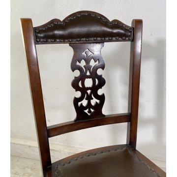 ANTICA COPPIA SEDIE STILE Art Nouveau LEGNO NOCE CUOIO PRIMI 1900 CHAIR EPOCA