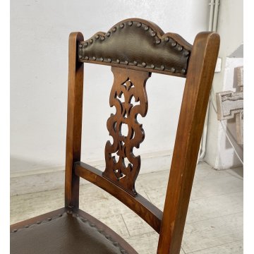 ANTICA COPPIA SEDIE STILE Art Nouveau LEGNO NOCE CUOIO PRIMI 1900 CHAIR EPOCA