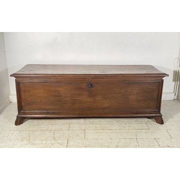 ANTICA CASSAPANCA 1800 LEGNO PLANCE NOCE MASSELLO SCOLPITA EPOCA PANCA BAULE