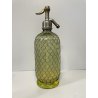 BOTTIGLIA SELTZ SIFONE Delbecchi VETRO GIALLO TRASPARENTE RETE METALLO ART DECO'