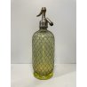 BOTTIGLIA SELTZ SIFONE Delbecchi VETRO GIALLO TRASPARENTE RETE METALLO ART DECO'