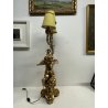GRANDE LAMPADA TAVOLO LEGNO GESSATO FOGLIA ORO RAMAGE 3 LUMI 90CM/h EPOCA '900